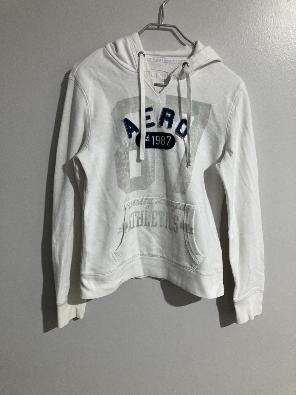 Aeropostale Aero Varsity League Athletic Men’s Large White Hoodie Sweatshirt Y2K